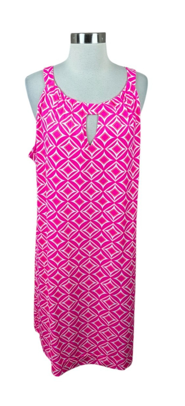Lulu B NEW 2X Keyhole Pink Print Dress Upf50 Beachy Coastal Travel
